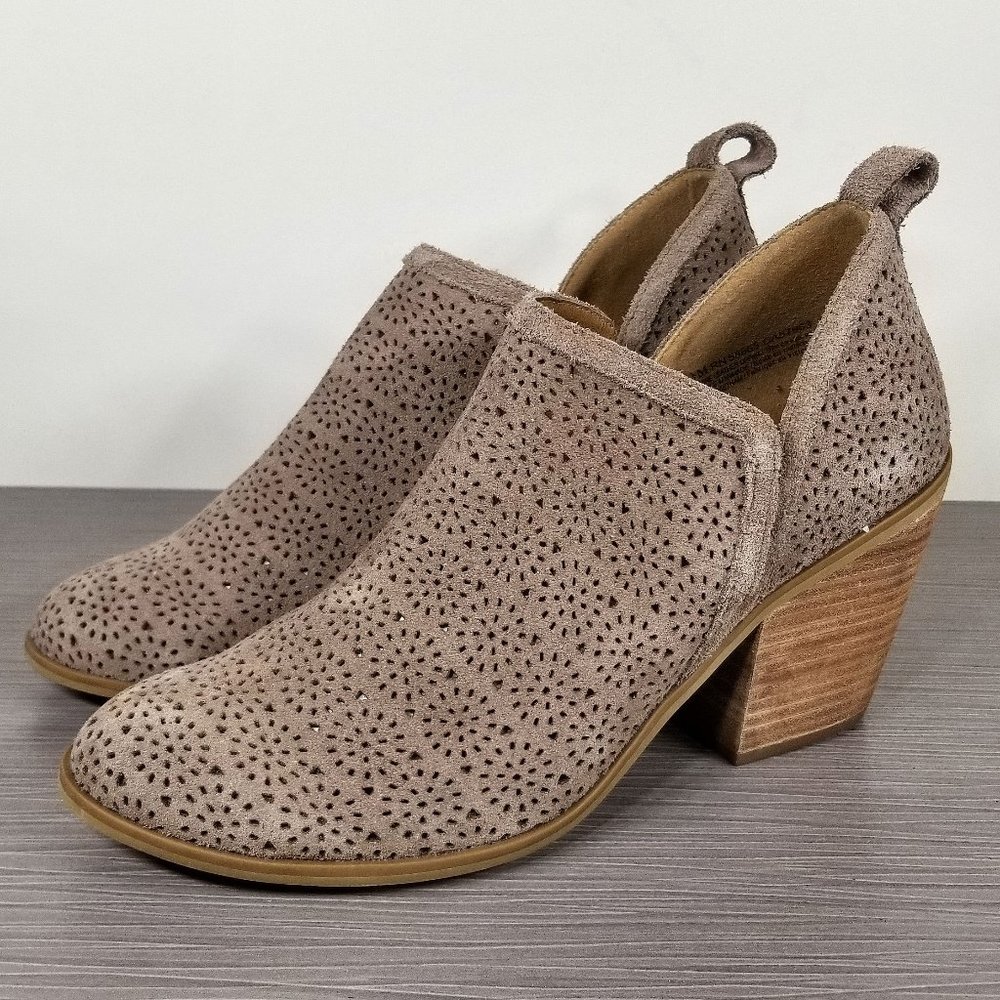 Susina Camden Perforated Block Heel Booties, Tan Suede, Womens Size 9.5 M
